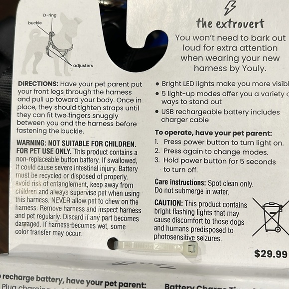 NWT Youly Extrovert LED Dog Harness XS/S (16-20” chest) *Benefits Animal Rescue* - Picture 5 of 9
